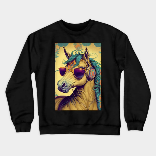 Psychedelic Horse with Headphones and Sunglasses Crewneck Sweatshirt by dholzric